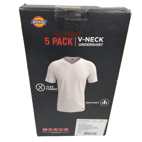 Dickies 5 Pack Undershirts Mens Small White V neck Flex Fabric Breathable WHITE - Picture 3 of 4